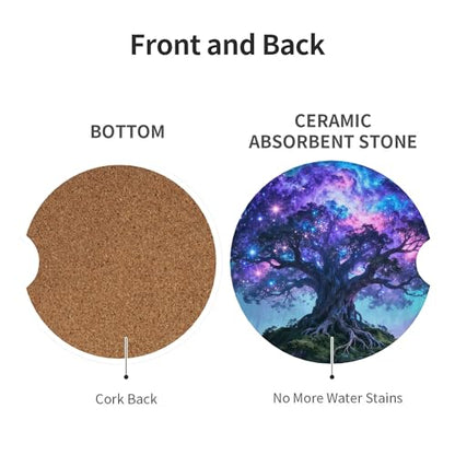 Tree Life Sky Galaxy Car Cup Holder Coasters 2 Pack 2.63" for Women - color: Purple