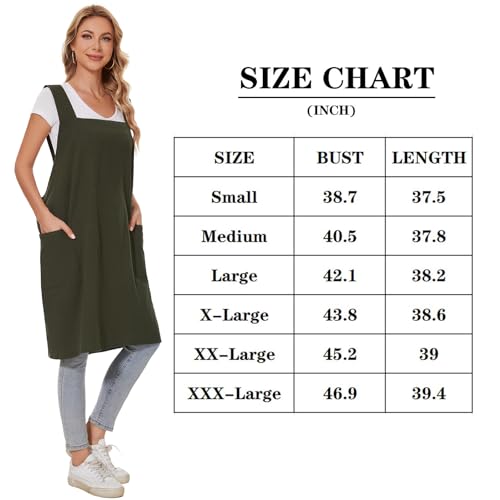 Linen Cotton Aprons for Women Smock Cross-Back Apron with Pockets - color: 07-black, size: Large