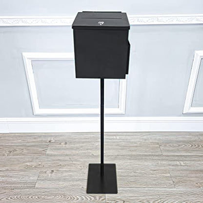 FixtureDisplays® Black Metal Donation Box Floor Stand Lobby Foyer Tithes & Offering Suggestion Collection Ballot Box 11065+10918-BLACK