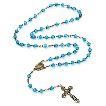 KOMI Rosary Beads Catholic for Women Gemstone Rosary Beads Necklace with Crucifix Cross Crystal Pearl Rosary Rosarios Catolicos Catholic Gifts - style: 8mm Blue Crystal Beads