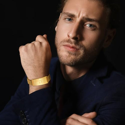DuoDiner Cross Bracelet for Men Gifts Christian Confirmation Baptism Gifts - color: Gold, size: Flag Cross-Joshua 1:9