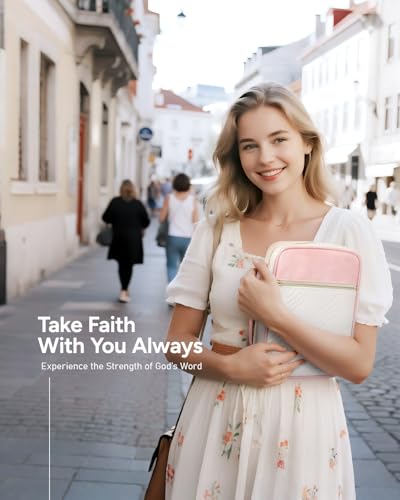 BellaHold Bible Cover Case for Women Quilted Bible Case with Handle Strap - color: White & Pink, size: XL