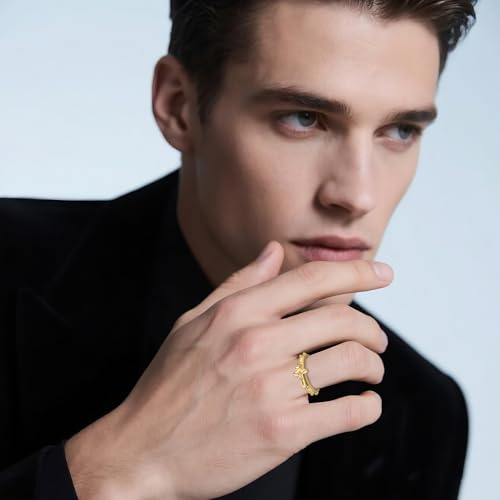 Jesus Cross Ring for Men: Gold Stainless Steel Christian Religious Ring Band Faith Jewelry Gifts for Husband Dad Boyfriend, Size 8-13