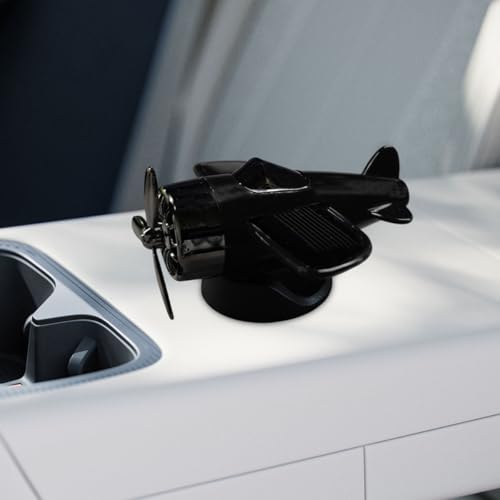 Craedli Solar Powered Rotating Airplane Car Dashboard Ornament, Fun Aircraft Car Center Console Decoration for Adds Driving Fun, Cool Quiet-Rotation Vehicle Interior Accessory for Office Home (Black) - color: Black