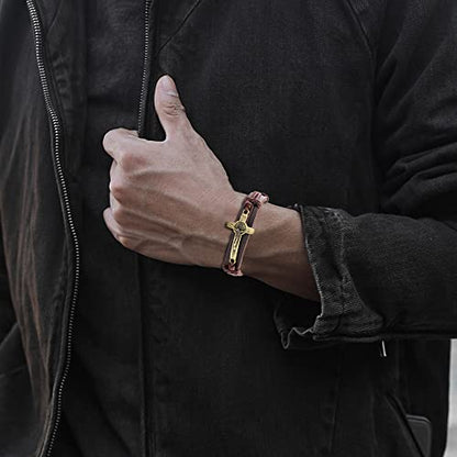 WAINIS 8PCS Braided Leather Cross Bracelets for Men Women
