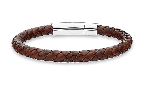 Miabella Genuine Italian Braided Leather Bracelet for Men, Made in Italy - color: Brown, size: Large - 9" Length