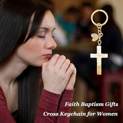 Angyape Cute Christian Cross Keychain for Women Purse Bag Charms Car Key Rings Accessories Flower Design Jesus Faith Gifts - color: K：black