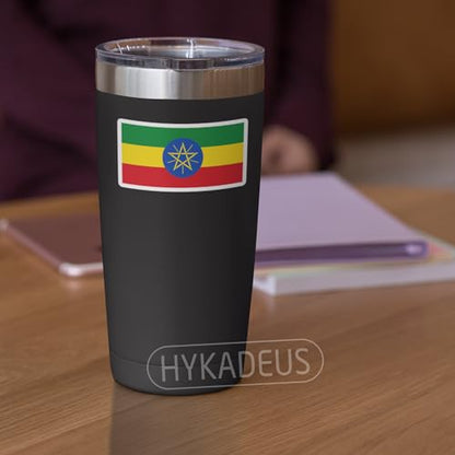 (3Pcs) Ethiopia Flag Sticker – Ethiopian Stickers National Flags Waterproof Vinyl Decals for Laptop, Water Bottle, Scrapbook, Phone Case, Luggage, Hard Hat, Helmet, 3" x 1.6" - color: Ethiopia