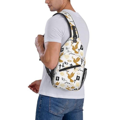 Jesus Christian Cross Sling Backpack Shoulder Chest Bag For Men Women Hiking Travel Crossbody Daypack - color: Jesus Christian Cross-0002