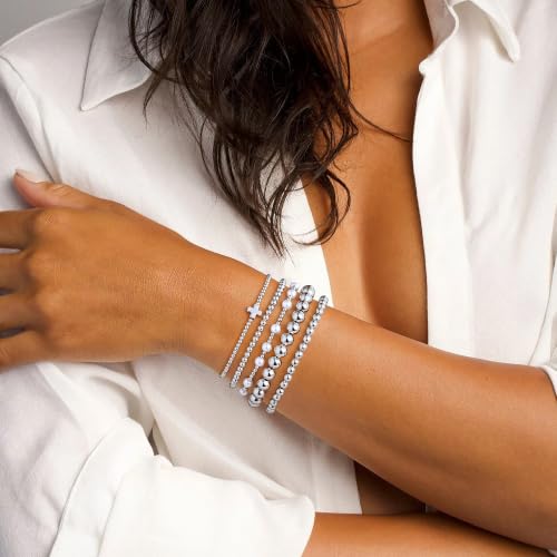 Yoosteel Gold Beaded Bracelets for Women Teen Girls, Gold Plated Jewelry - color: "Silver beaded bracelets - 5pcs