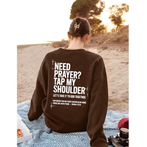 Christian Sweatshirts for Women Jesus Cross Casual Pullover - color: Brown, size: Large