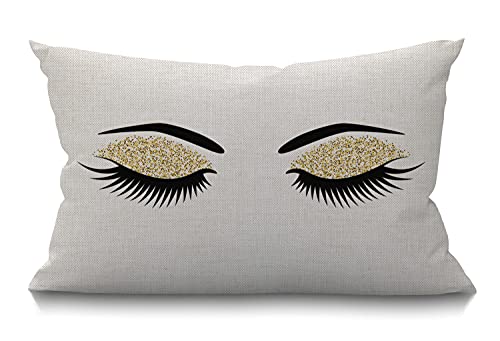 Smooffly Eyelashes Pillow Home Decorative Throw Pillow Covers Pair of Black Eyelashes Waist Lumbar Cotton Linen Throw Pillow case Cushion Cover Sofa Home Decorative Rectangle Oblong 12x20 Inches - color: Md027