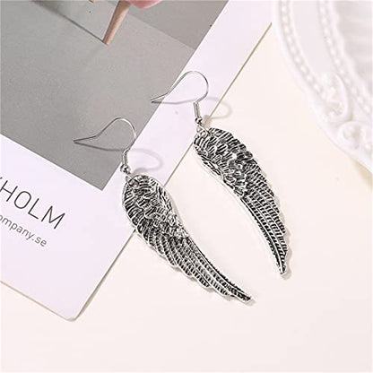 coadipress Angel Wing Earrings for Women Unique Silver Plated Fairy Feather Guardian Dangle Drop Hook Earrings Jewelry - color: Silver Wing