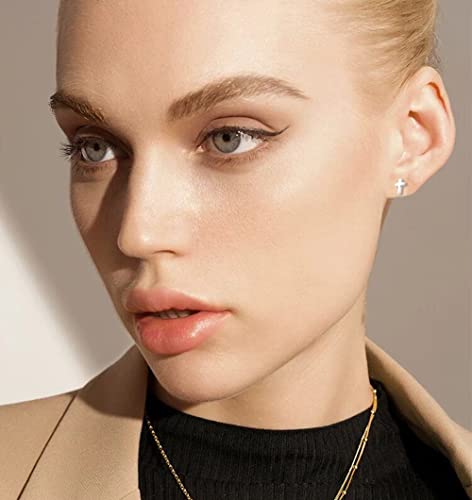 Top Cross Faith Labret Cartilage Helix Stud Earrings Stainless Steel Tragus Nose Studs Earring Monroe Lip Rings Bar 6mm 8mm Medusa Piercing Body Jewelry Gifts for Women Girls Men 16G - color: Silver,6mm