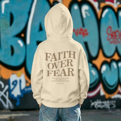 Fkatuzi Boys Christian Faith Over Fear Hoodie Kids Jesus Sweatshirt Faith Verse Bible God Religious Graphic Hoodies Pullover - color: Apricot, size: 11-12 Years