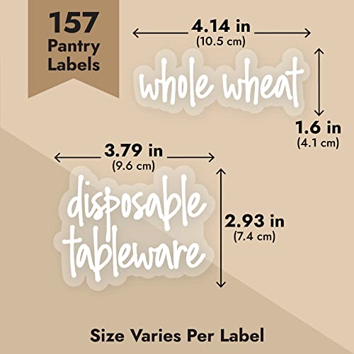 Talented Kitchen Script Pantry Labels - Water-Resistant Reusable Stickers for Pantry Organization - Clear Flour Sugar Stickers - Peel & Stick Spice Jar Labels - 1"-1.5", Laminated Vinyl, 157 Count