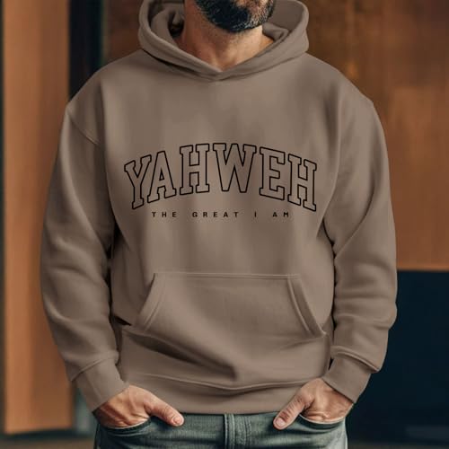 Christian Jesus Hoodies For Men Graphic Yahweh Hoodie Bible Verse God Sweatshirt Religious Faith Cotton Pullover Tops - color: Coffee, size: Medium