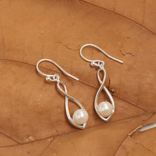 Charmsy 925 Sterling Silver Double Twisted Infinity Dangle Earrings for Women | Linear Marquise Large Loops Classic Infinity Drop Dangle Earrings - color: Infinity with Pearl