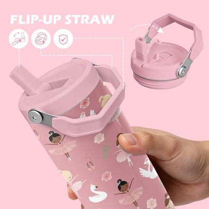 Hiboss Ballerina Gifts for Kids Girl, Pink Ballet Tumbler with Handle and Flip Straw 28oz, Insulated Stainless Steel Dance Travel Cup Mug, Dancer Birthday Gifts for Women Teens Girls - color: Ballet