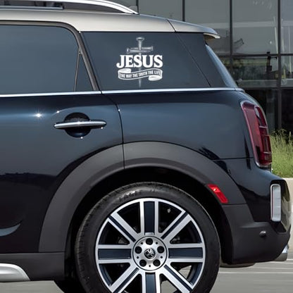 Premium Jesus The Way The Truth The Life Car Decal – Christian Cross Sticker, Religious Bible Verse Vinyl Decal for Car, Truck, Laptop, Window, or Water Bottle – Faith Gift for Believers - size: 6x6 inches