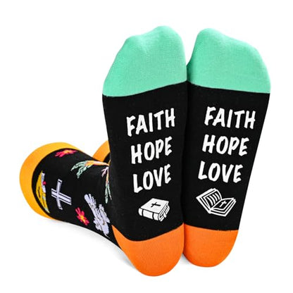 HAPPYPOP Christian Gifts - Religious Bible Socks, Faith Gifts Women Christian Easter Socks - color: Faith Hope Love Black