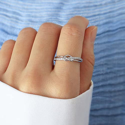 MOROTOLE To My Mom Sterling Silver Ring, Love Knot Silver Ring for Women Forever Linked You And Mom Rings Adjustable Thumb Rings Mother Gifts… - color: Love Rings (Mother & Daughter Card)