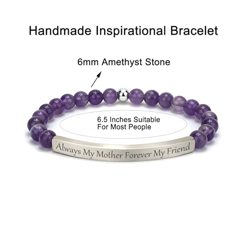 Amethyst Christian Bracelet for Women, 18K Gold Plated Bible Verse Jewelry, Inspirational Religious Faith Gift, Scripture Jewelry for Encouragement & Strength - color: Always My Mother Forever My Friend-Amethyst Agate Silver