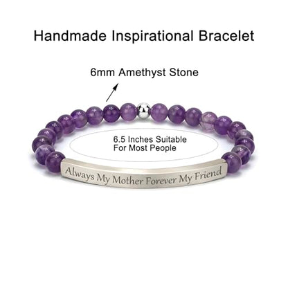 Amethyst Christian Bracelet for Women, 18K Gold Plated Bible Verse Jewelry, Inspirational Religious Faith Gift, Scripture Jewelry for Encouragement & Strength - color: Always My Mother Forever My Friend-Amethyst Agate Silver