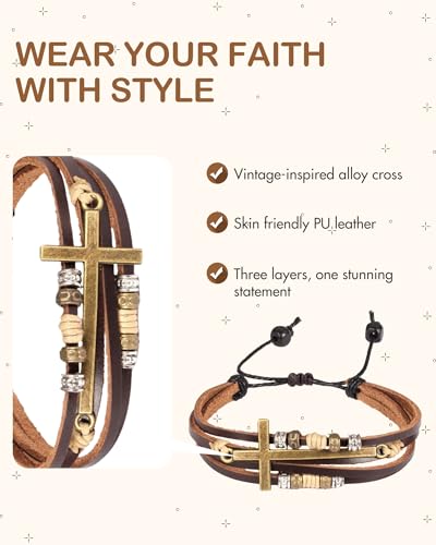 Feraco Religious Cross Wrap Bracelets Women Leather Christian Jewelry For Confirmation Gifts, Adjustable