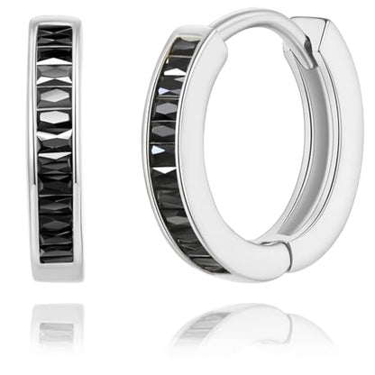 14K Gold Huggie Earrings for Women Silver Huggie Hoop Earrings Cubic Zirconia Huggie Earrings Stud Earrings Lightweight Dainty Hypoallergenic Earrings Jewelry Gifts - color: Silver Black CZ Huggies