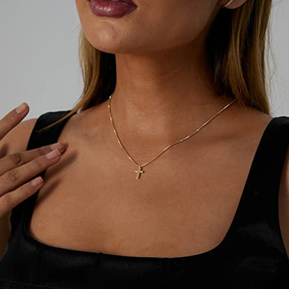 VIROMY Gold Cross Necklace for Women 14K Gold Plated Cute Sidways Cross Pendant Choker Necklaces Simple Trendy Everyday Jewelry for Women - style: Box Chain Cross-42CM-Gold