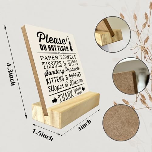 Farmhouse Do Not Flush Plaque with Wooden Stand, Funny Kittens & Puppies Sign, Small Gift - color: Please Do Not Flush 02