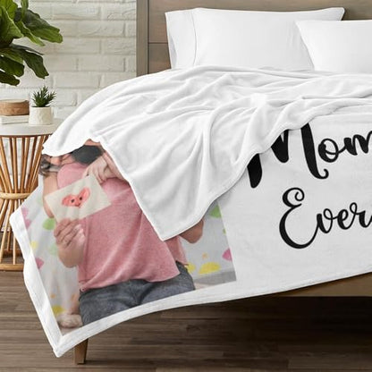Personalized Blanket with Photo, Custom Blanket with Picture, Customized Photo Blanket, Customize Blanket, Personalized Best Mom Ever Gifts for Mom, Baby, Kid - color: 2 Photos