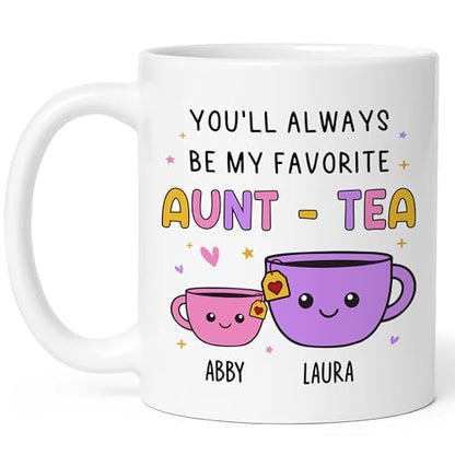 Custom Gifts For Aunt, Auntie - My Favorite Aunt-tea Gift, Funny Best Aunty Mug with Custom Name - Perfect Birthday, Christmas Gifts For Auntie From Niece, Nephew - color: Auntea Customizable