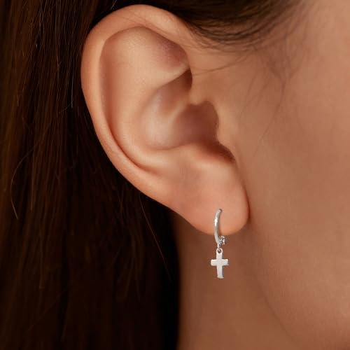 SUYACS Dainty 14k Gold Plated Cross Drop Dangle Earrings for Women - color: Style 1-Silver