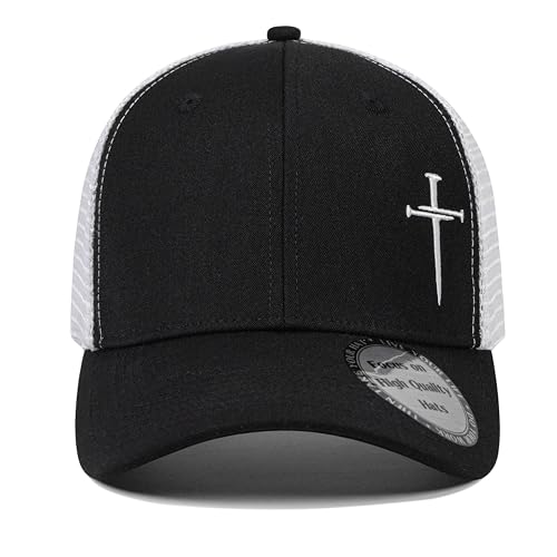 Christian Hats for Men Women,Jesus 3 Nail Cross Hat Christian Religious Gifts for Birthday/Christmas,Black and Silver - color: 04.black-white