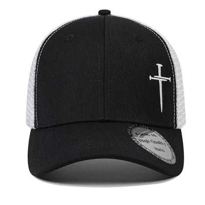 Christian Hats for Men Women,Jesus 3 Nail Cross Hat Christian Religious Gifts for Birthday/Christmas,Black and Silver - color: 04.black-white