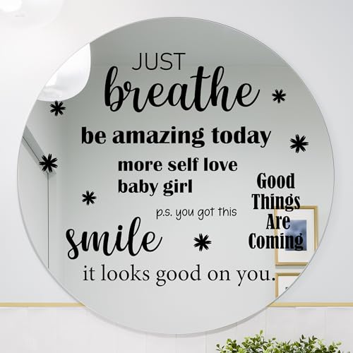 Motivational Mirror Decals - Set of 6 Black Vinyl Quotes Be Amazing Today, Smile It Looks Good On You, Just Breathe, Good Things are Coming - Bathroom Mirror Sticker - color: Black Motivational