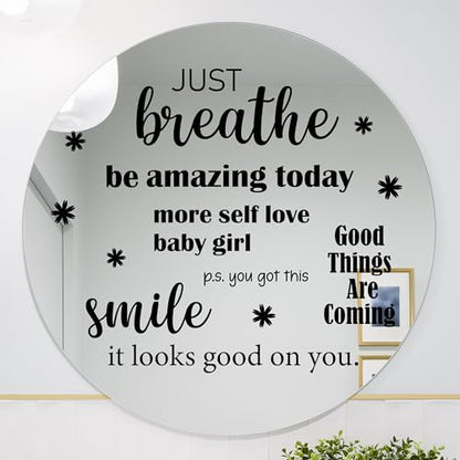 Motivational Mirror Decals - Set of 6 Black Vinyl Quotes Be Amazing Today, Smile It Looks Good On You, Just Breathe, Good Things are Coming - Bathroom Mirror Sticker - color: Black Motivational