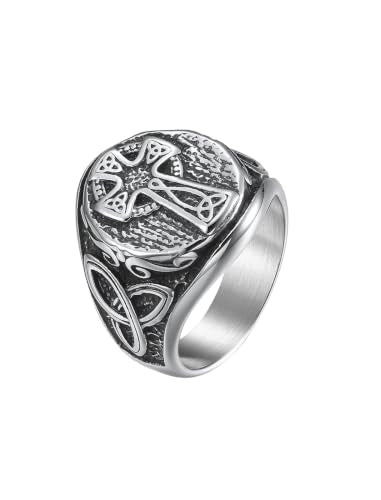 Men's Stainless Steel Celtic Cross Ring - color: Silver