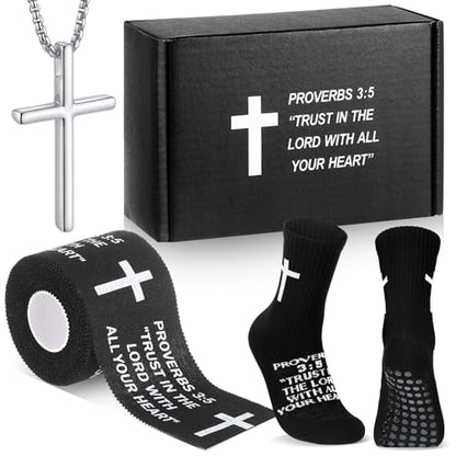 TrelaCo 4 Pack Cross Athletic Tape Socks Necklace Gift Box - color: Black, style: Bible