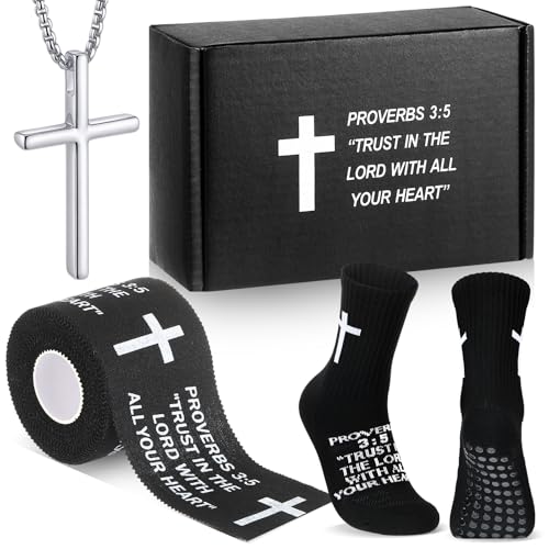 TrelaCo 4 Pack Cross Athletic Tape Socks Necklace Gift Box - color: Black, style: Bible