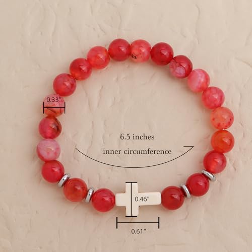 Cross Birthstone Gemstone Beaded Stretch Protection Bracelet for Man Woman, Handmade Healing Stone Chakra Beads Elastic Bracelets Accessories Fashion Jewelry Gift. - color: Red Agate