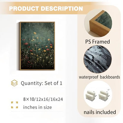 Green Wildflower Framed Canvas Wall Art 12x16 inch - color: Wildflower-green, size: 12"x16" Natural