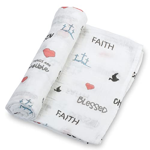 LollyBanks Muslin Swaddle Blankets, 100% Organic Cotton Receiving Blanket - color: Inspirational Text