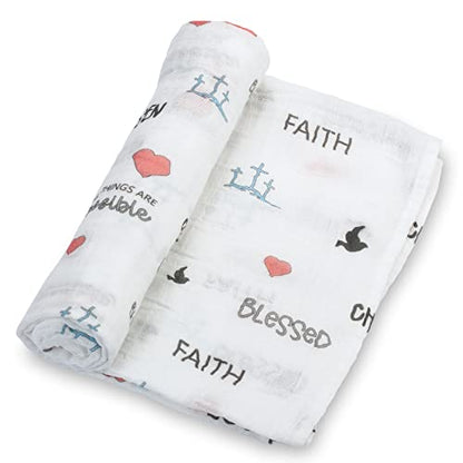 LollyBanks Muslin Swaddle Blankets, 100% Organic Cotton Receiving Blanket - color: Inspirational Text