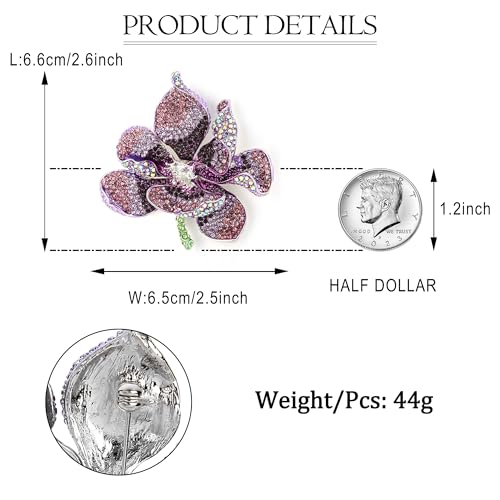 EVER FAITH Women's Austrian Crystal Orchid Flower Petal Brooch - color: Purple Silver-Tone