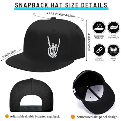 Embroidery Skull Skeleton Snapback Hats for Men Christian Jesus Cross Flat Bill Brim Hats for Men Fitted Baseball Hat Mens - color: Skeleton Fingers