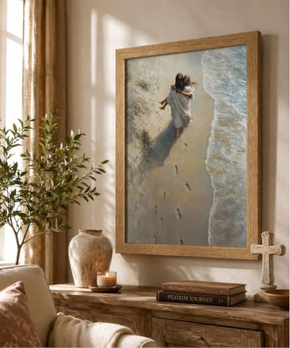 Framed-Jesus Holding Woman Canvas Wall Art,16x24in - color: Framed Jesus Woman, size: 24"L x 16"W