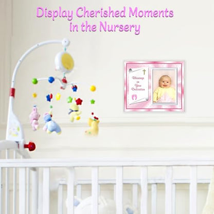 Baby Girl Dedication Picture Frame Keepsake – Faith-Inspired Gift from Godparents or Grandparents – Holds 3.5x5 Photo - color: Girl Dedication